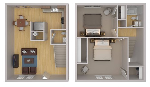 Floor plan for 2 beds, 1 bath, 943 sqft